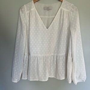 LOFT white Polka Dot V-Neck Blouse